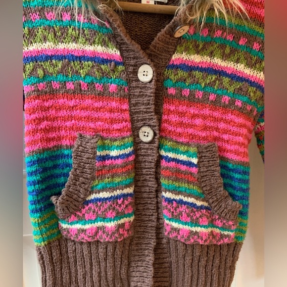 Mimi & Maggie Girls Cotton Hooded Colorful Cardigan Faux Fur Long Line Kids M - Picture 7 of 10